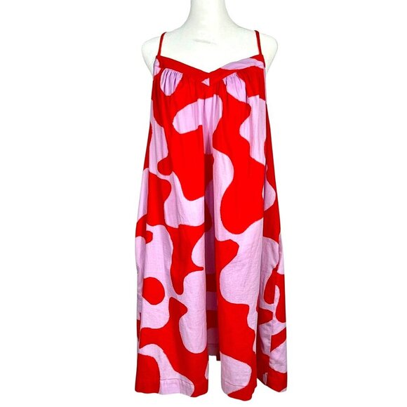Ava & Viv Red Lavender 1X Plus Size Women Spaghetti Strap Cotton Mini Sun Dress - Picture 1 of 9